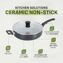 Black ceramic non-stick jumbo sauté pan with vented glass lid and side handles