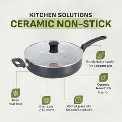 T-Fal Kitchen Solutions Black 5 Quarts Ceramic Non-Stick Jumbo Cooker Sauté Pan with Lid & Helper Handle