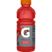 Gatorade Thirst Quencher bottle in red with label and orange cap, Fruit Punch