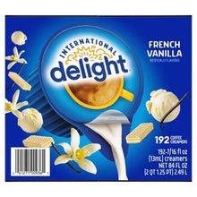 International Delight French vanilla creamer singles box front with barcode