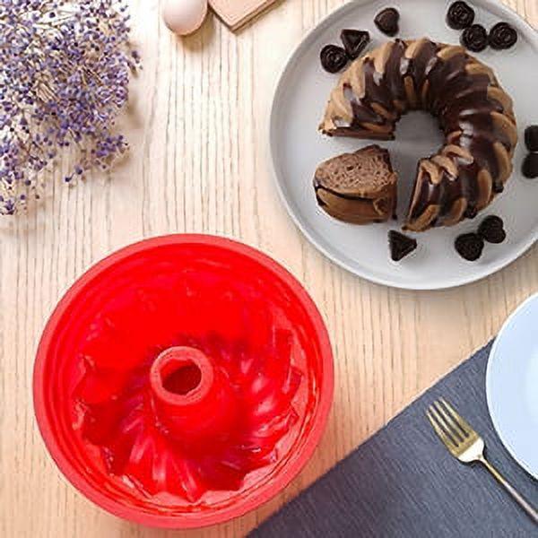 Silicone Baking Molds, European Grade Fluted Round Cake Pan, Non-Stick Cake Pan for Jello,Buntcake,Gelatin,Bread, 9.45 Inches Tube Bakeware Red