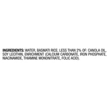 Uncle Ben's Ready Rice basmati ingredient list on package, includes basmati rice.