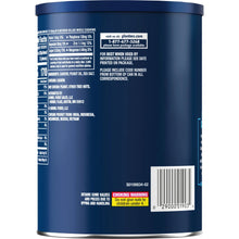 Blue steel canister of whole cashews, back label and barcode
