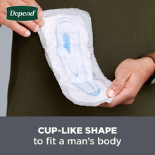 Incontinence guard held at side, cup-like shape with blue absorbent channels