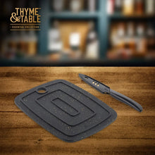 Speckled bar board with raised grooves and black knife, 2-piece set