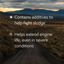 Motor oil additives promotional text: helps fight sludge, extends engine life.