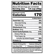 Nutrition Facts label for organic quinoa, serving size 1/4 cup (45g)