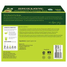 Bigelow Premium Green Tea carton back panel with USDA organic seal