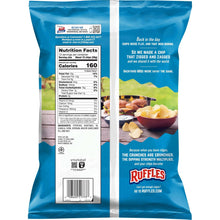 Back of potato snack chip bag with nutrition facts and serving information