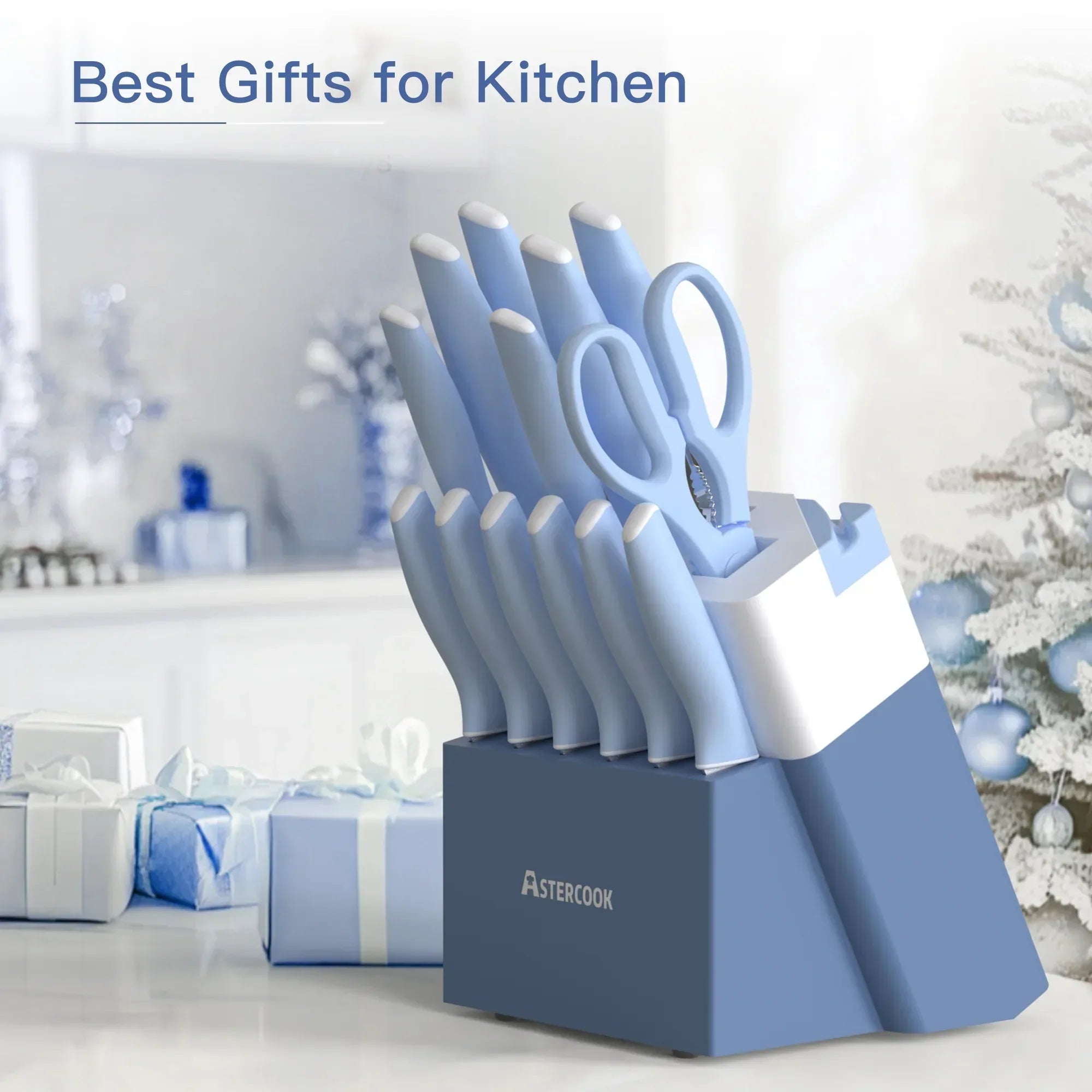 Astercook Knife Set, 14 Pieces Kitchen Knives Set with Healthy Anti-Rust Coating, Stainless Steel Knife Sets with Built-in Sharpener, Sharp & Rust Resistant Dishwasher Safe - USA MEGA SHOP