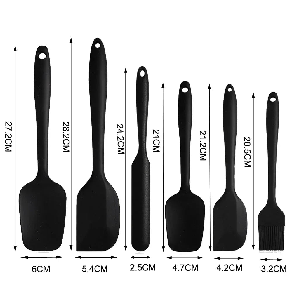 BINHAI Silicone Spatula Set - Black 6 Piece Non - Stick Rubber Spatula with Stainless Steel Core - Heat-Resistant Spatula Kitchen Utensils Set for Cooking, Baking and Mixing