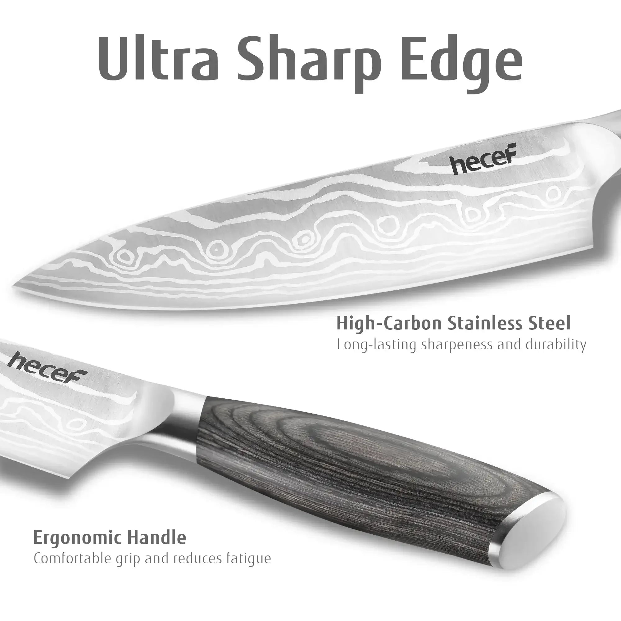Hecef 8-Inch Chef Knife with Japanese Damascus Pattern and Ergonomic Wood Handle - USA MEGA SHOP