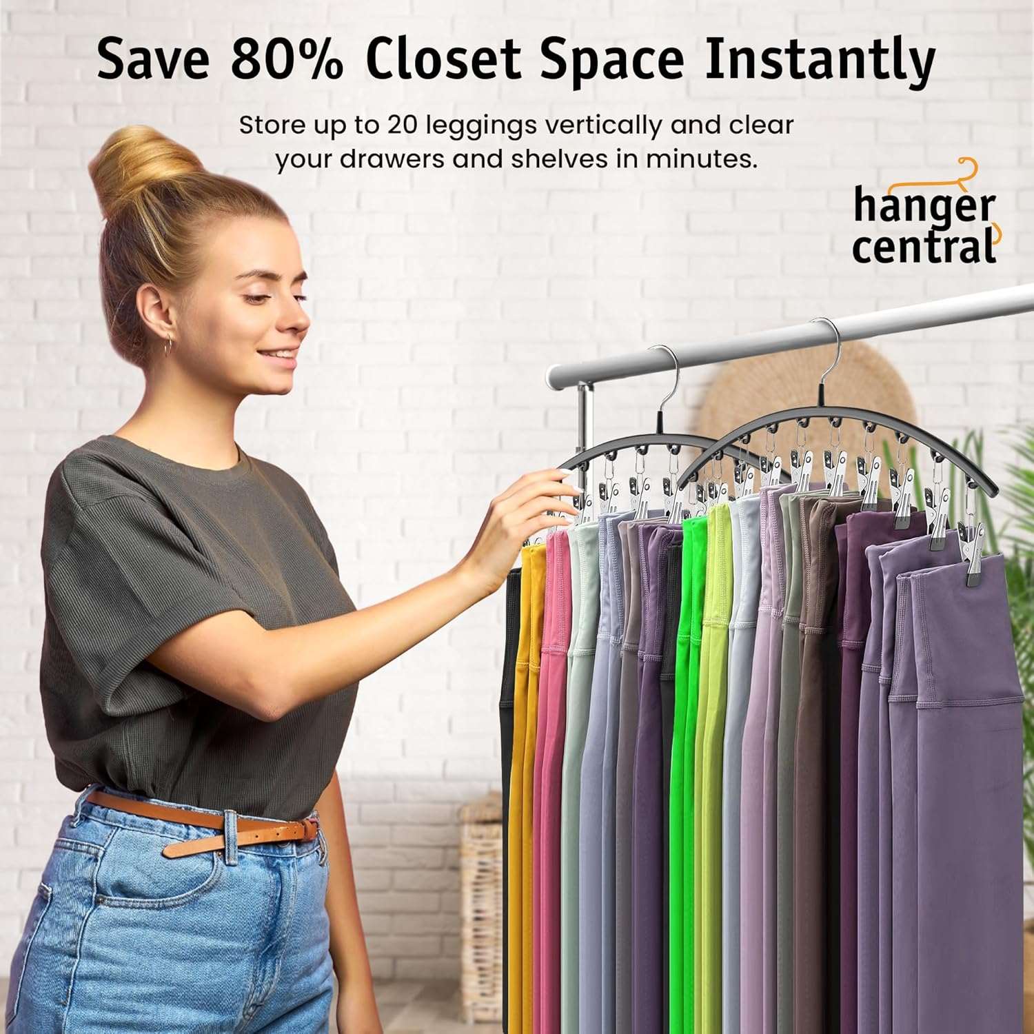 Hanger Central 2 Pack Non Slip Legging Hangers with 10 Clips