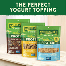 Set of Nature Valley protein granola pouches: oats & honey, dark chocolate, and French vanilla.