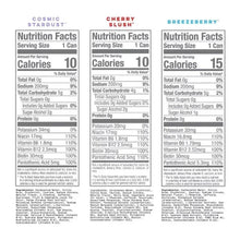 Nutrition Facts panels for Alani Energy flavors, three columns with calories and nutrients