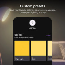 Smart bulb app screen showing custom scenes for color temperature