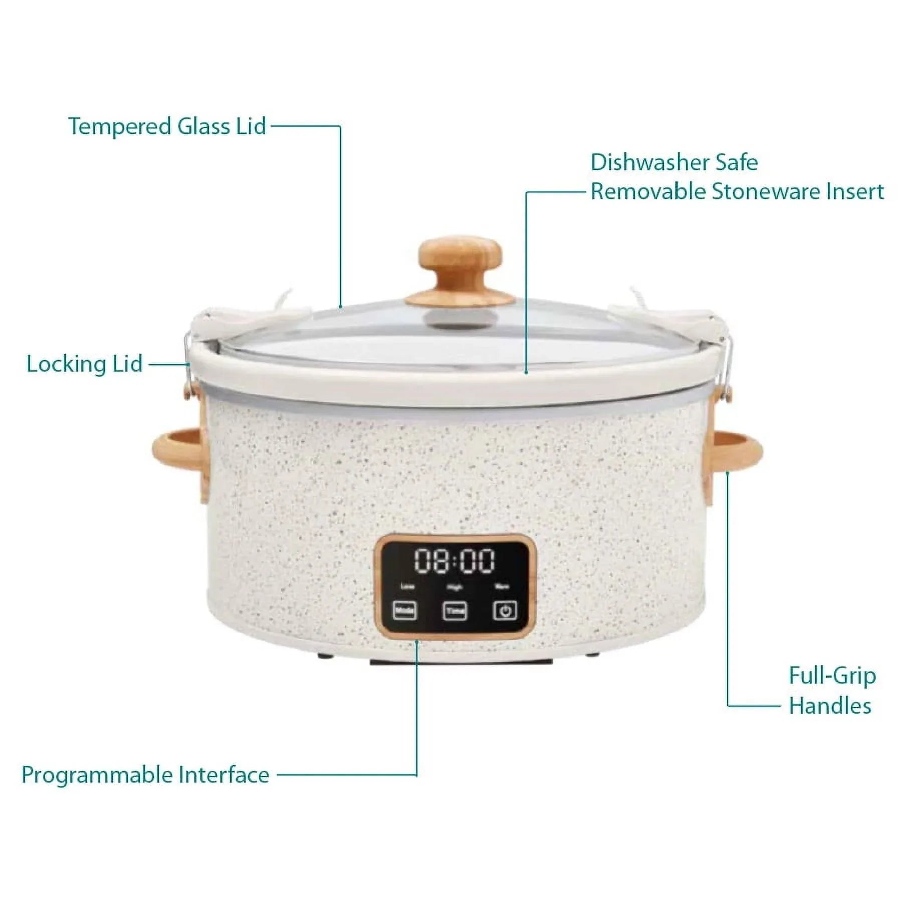 The Pioneer Woman 6 QT Slow Cooker, Locking Lid, Digital, Linen Specile, Model PW8400778514-5 - USA MEGA SHOP