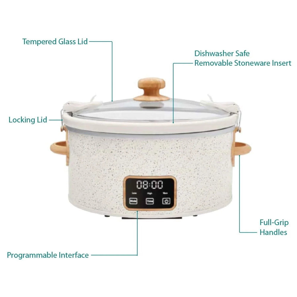 The Pioneer Woman 6 QT Slow Cooker, Locking Lid, Digital, Linen Specile, Model PW8400778514-5 - USA MEGA SHOP
