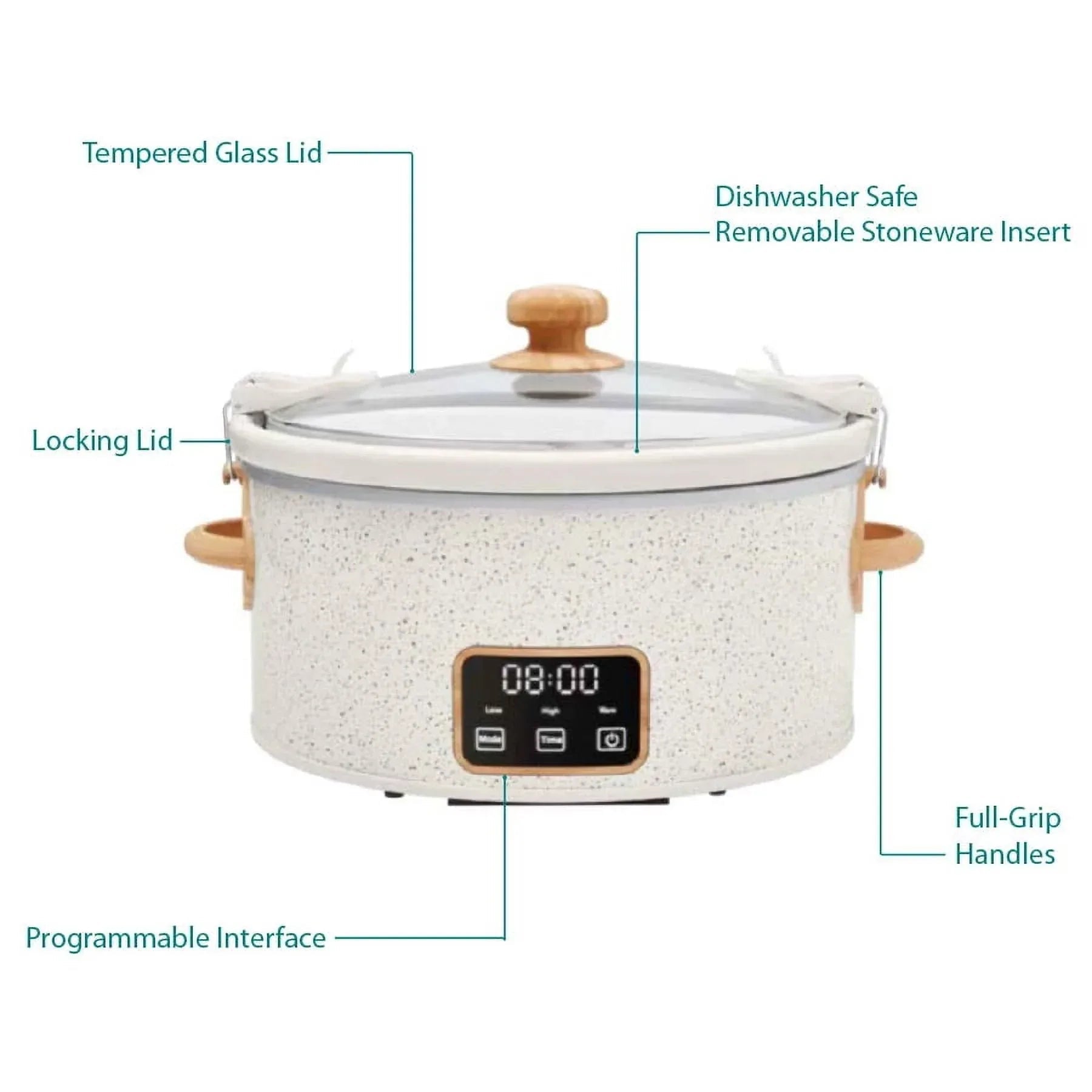 The Pioneer Woman 6 QT Slow Cooker, Locking Lid, Digital, Linen Specile, Model PW8400778514-5