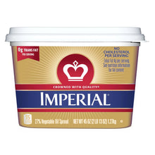 Imperial vegetable oil spread tub, 45 oz plastic container with 27% vegetable oil