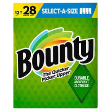 Bounty paper towel packaging, green and blue front, Select-A-Size 12-28