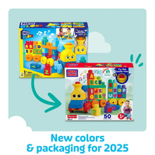 MEGA Bloks ABC musical train toy set retail boxes with 50-piece letter blocks