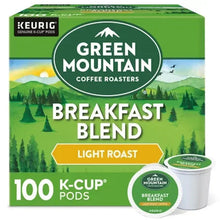 Green Mountain Breakfast Blend light roast K-Cup pod box (100 pods) with pod