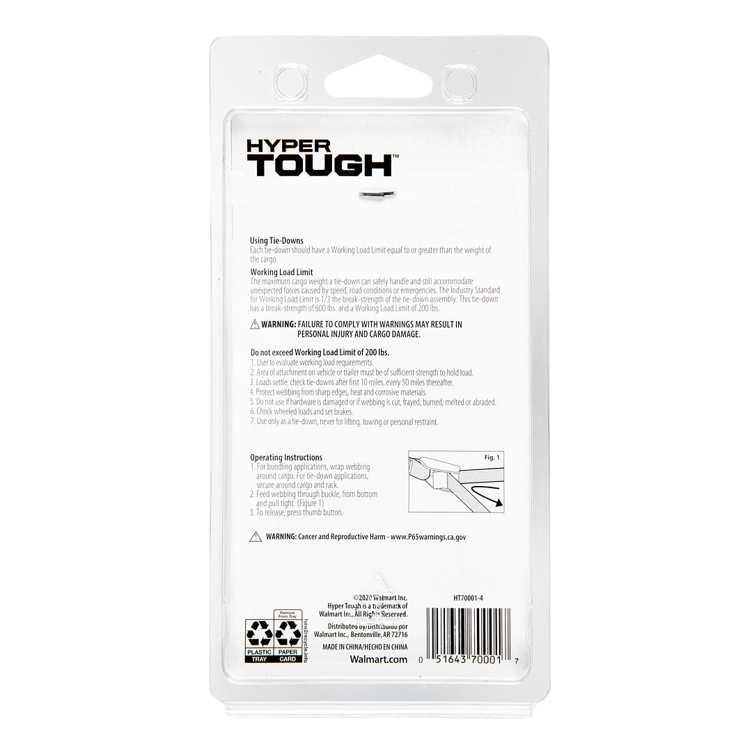 Hyper Tough 13 ft x 1 in Cam Buckle Lashing Strap Tie Down, 200 lbs., 2 Straps