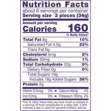 Nutrition Facts panel with serving size 3 pieces and 160 calories per serving