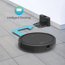 Robot vacuum returning to intelligent docking base on tile floor