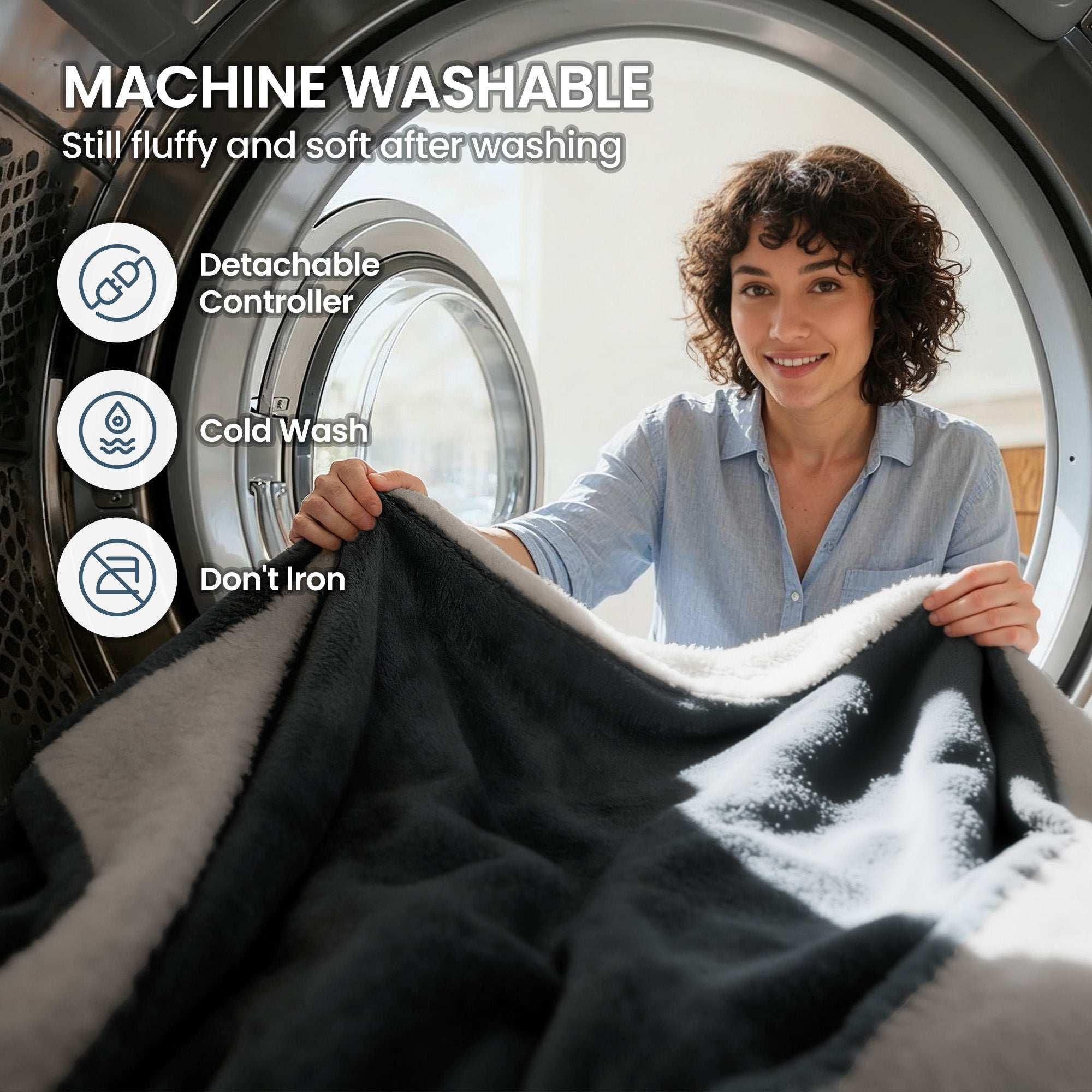 MaxKare 50" x 60" Electric Throw Blanket with 6 Heating Levels & 1-5H Auto-off, Machine Washable Flannel & Sherpa, Gray & White - USA MEGA SHOP