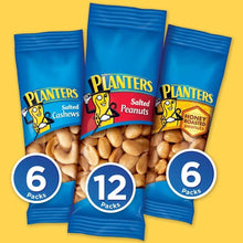Planters nut variety pack pouches: salted cashews, salted peanuts, honey roasted peanuts