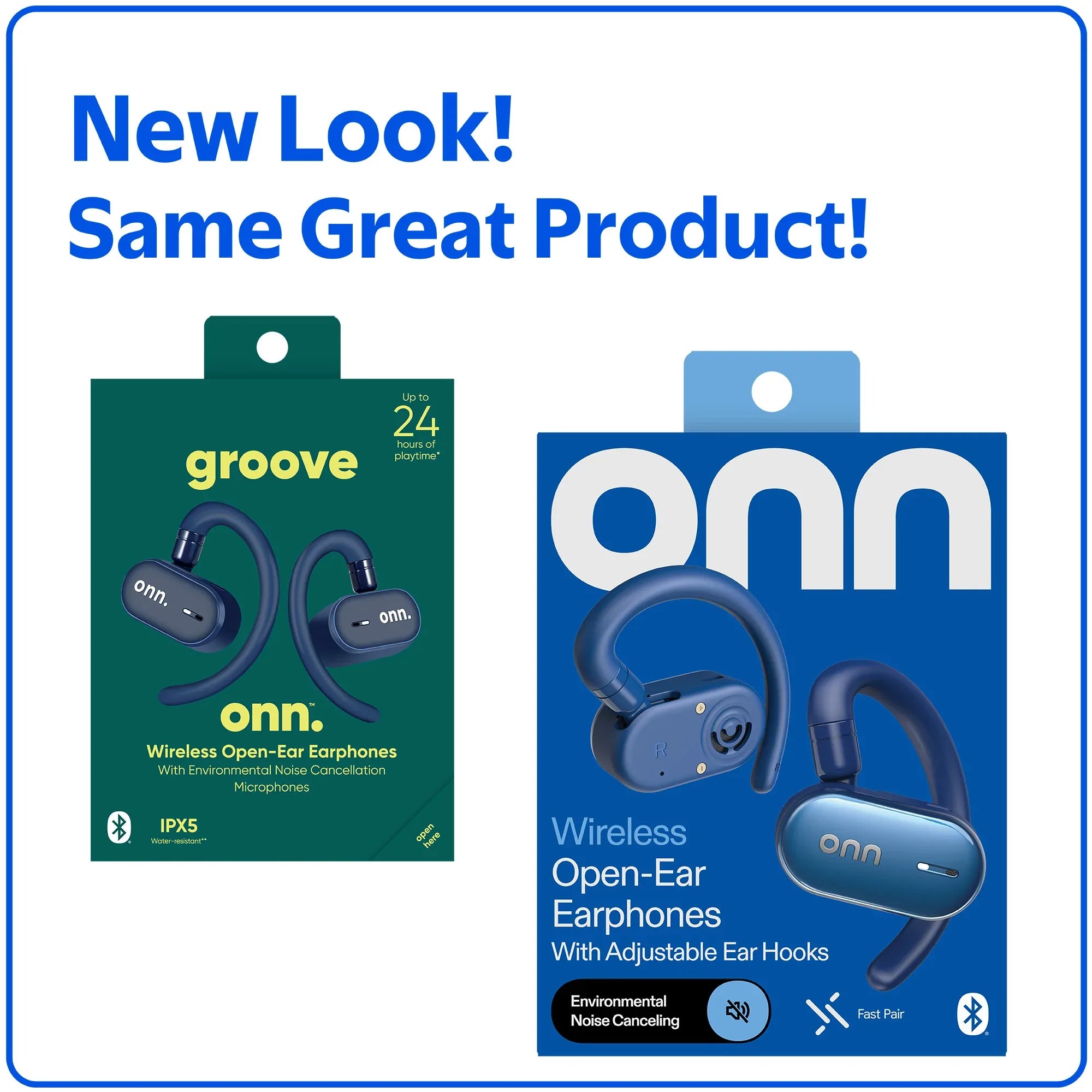 onn Wireless Open-Ear Earphones with Environmental Noise Canceling Microphones, Blue