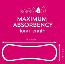 Maximum absorbency protective pad long length size diagram, 14.4 inch