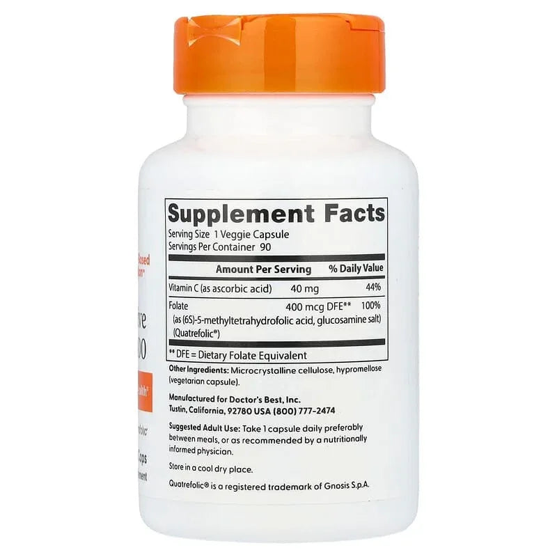 Doctor's Best, Fully Active Folate 400, 400 mcg, Veggie Caps