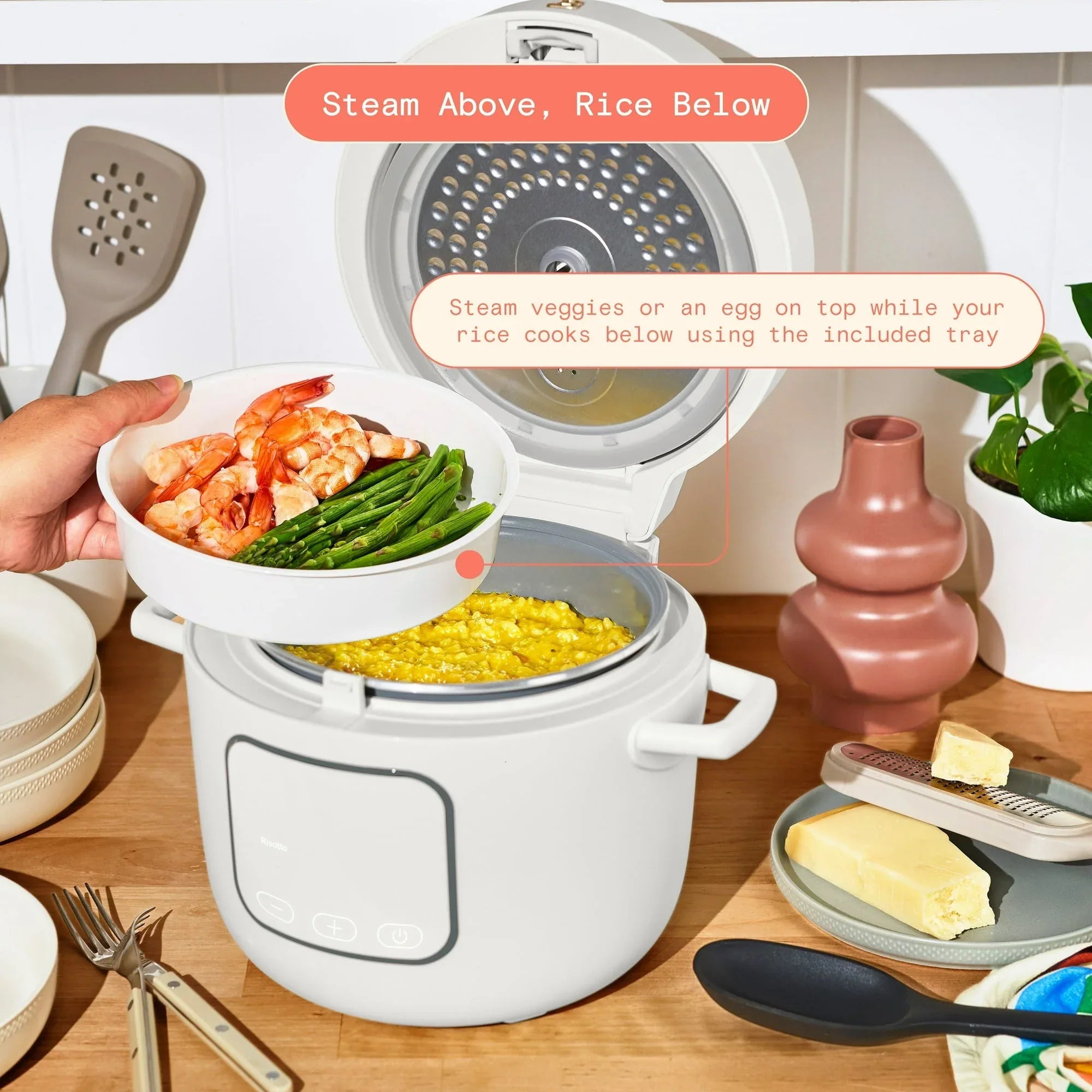Beautiful 14-Cup Cooked, 6-Cups Uncooked Electric Rice and Grain Cooker, EverGoodâ„¢ Ceramic Nonstick Coating, White Icing by Drew Barrymore - USA MEGA SHOP
