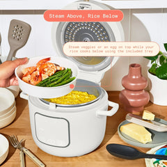 Beautiful 14-Cup Cooked, 6-Cups Uncooked Electric Rice and Grain Cooker, EverGoodâ„¢ Ceramic Nonstick Coating, White Icing by Drew Barrymore - USA MEGA SHOP