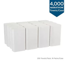 White multi-fold paper towel stack, 250 towels per pack, 16 packs/case