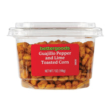 Toasted corn nuts tub with red Guajillo Pepper and Lime label