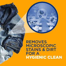 Jeans with detergent graphic: removes microscopic stains and dirt.