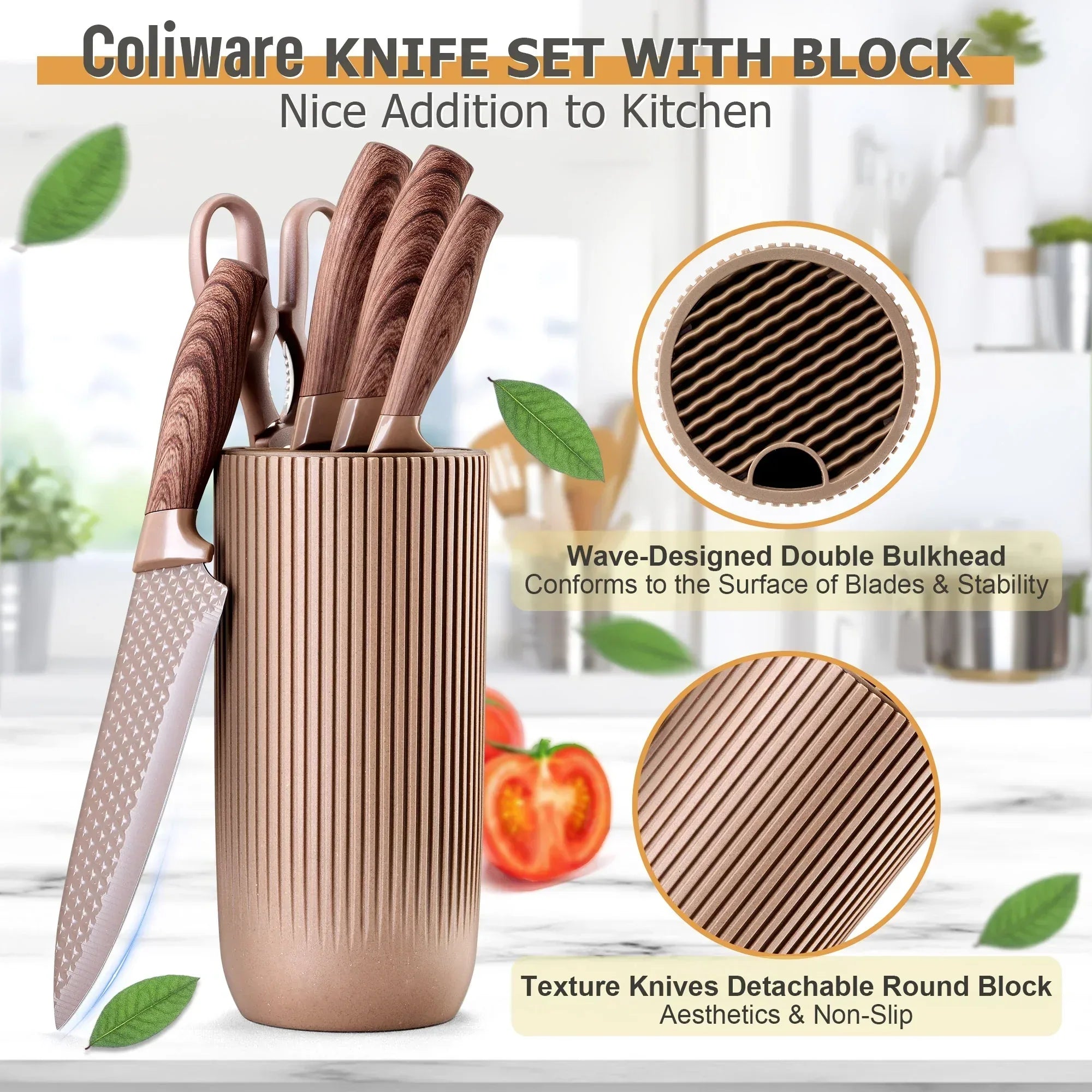 Joyfair Kitchen Knife Set, 7 Pcs Stainless Steel White Knives Block Set for Chef, Super Sharp Professional Knife Set with Universal Knife Block for Home Restaurant, Non-Stick & Anti-Rust - USA MEGA SHOP