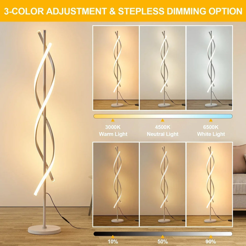LED Spiral Floor Lamp 60 Inch Modern Floor Lamps Dimmable Black Standing Lamp 34W Contemporary Floor Lamps for Living Room Bedroom Kitchen Office - USA MEGA SHOP