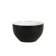 Black coupe soup bowl with white interior