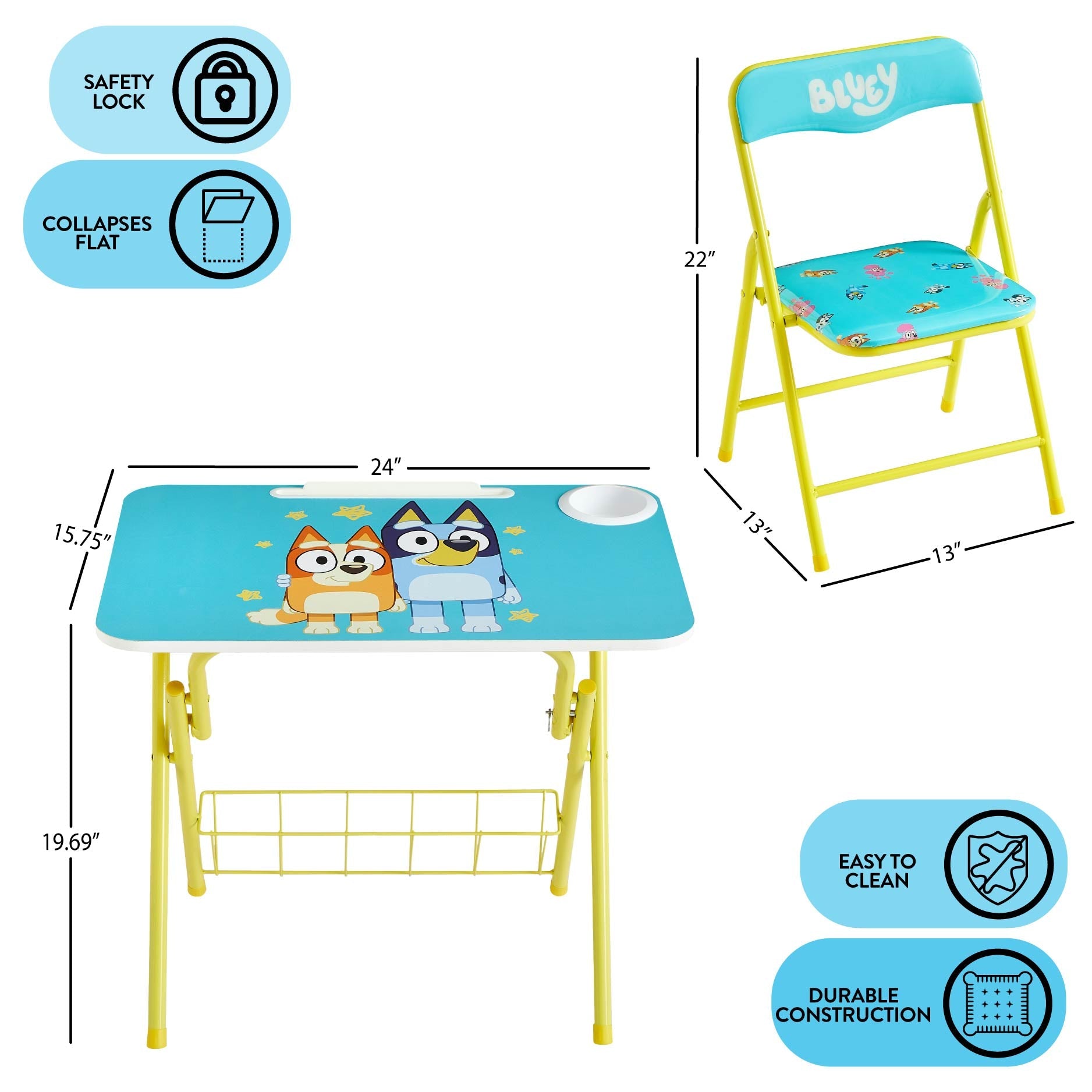 Bluey Kids' 2-piece Activity Desk and Chair Set, Blue/Yellow