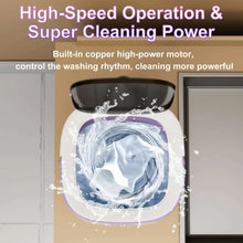 Portable mini washing machine lid with water splash, showing wash cycle action
