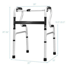 Medical mobility walker with seat and arm supports, shown with height measurement markings.