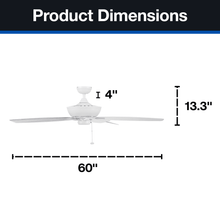 White 60in traditional ceiling fan with 13.3in height and 4in downrod