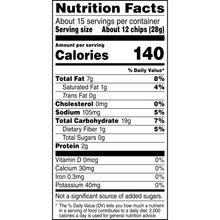 Tostitos Scoops! nutrition facts label with about 140 calories per serving