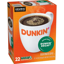 Dunkin' Decaf Medium Roast coffee Keurig K-cup box with 22 count panel