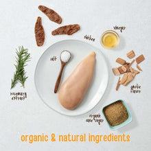 Chicken jerky tenders with natural ingredient items arranged on a plate